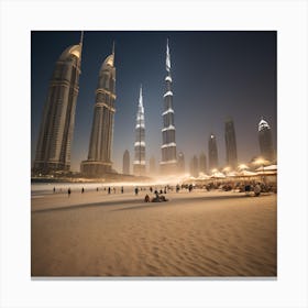 Dubai Skyline At Night Canvas Print