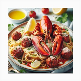 Spaghetti & meatballs +Lobster Canvas Print