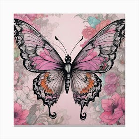 Butterfly With Flowers 14 Canvas Print