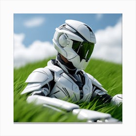Robot In The Grass Canvas Print