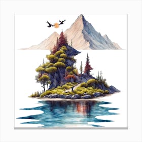 Beautiful Island Landscape With Trees And Mountains Canvas Print