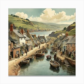 Beer Fishing Village In Devon England Vintage Art Print 3 Canvas Print