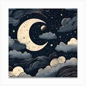 Moon And Clouds Canvas Print