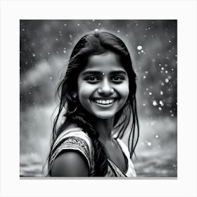 Smiling Girl In Rain Canvas Print