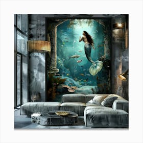 Mermaid in Aquarium, Surreal Fantasy Canvas Print