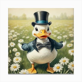 Duck In Daisies Canvas Print