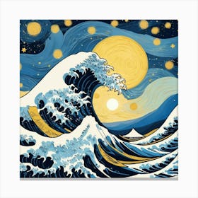 The Great Waves Off Kanagawa Logo At Starry Night Van Gogh Painting Canvas Print