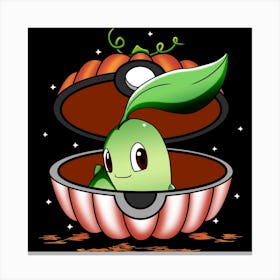 Chikorita In Pumpkin Ball - Pokemon Halloween Canvas Print