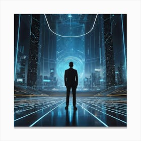 Futuristic Man In Futuristic City 6 Canvas Print