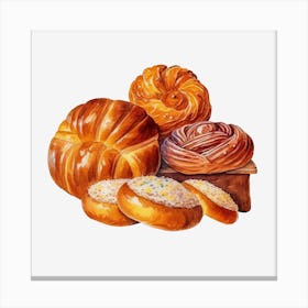 Watercolor Of Bread Canvas Print