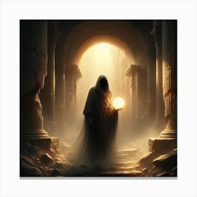 Inspired by the hauntingly beautiful chiaroscuro of Caravaggio: A lone figure, bathed in stark lamplight 1 Canvas Print