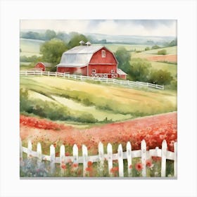 Red Barn And Poppies Canvas Print