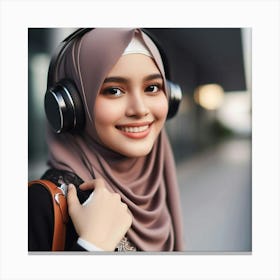 Muslim Woman Listening To Music Canvas Print