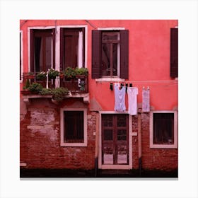 venice italy travel photo art photography square red pink laundry hallway bedroom kitchen bathroom Canvas Print