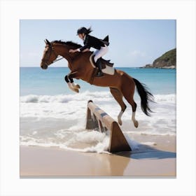Horse Jumping On The Beach Canvas Print