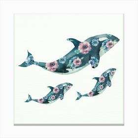 Orca Whales And Flowers Canvas Print