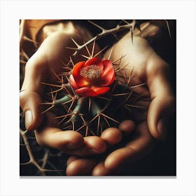 Cactus In Hands Canvas Print