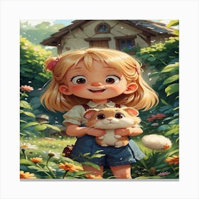 Little Girl Holding A Teddy Bear Canvas Print