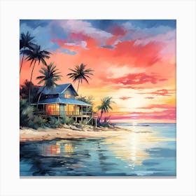 Beachside Bliss: Sunset Watercolour Fantasy Canvas Print