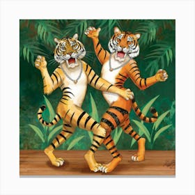 Tango Dancing Tigers Fiesta Print Art Canvas Print