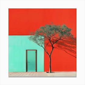 Tree In Front Of Red Door Canvas Print