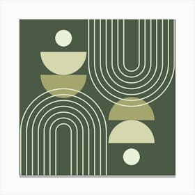 Modern Mid Century Sun, Moon Phases and Rainbow Abstract 30 in Forest Sage Green Canvas Print