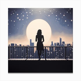 Silhouette Of A Woman At Night Canvas Print