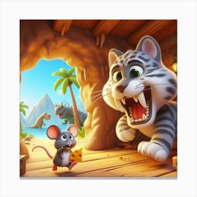 Prehistoric Cat and Mouse 5 Canvas Print