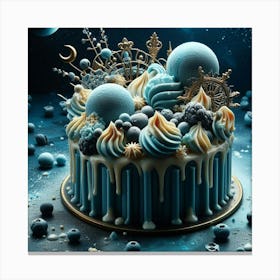 Blue Cake With Stars Canvas Print