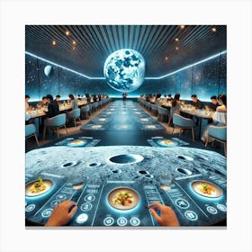 An Immersive Interactive Dining Experience In A Futuristic Restaurant 1024x1024 Canvas Print