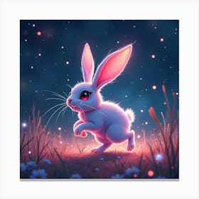 An Abstract Rabbit With Ears Of Cascading, Neon Light Hopping Through A Celestial Meadow 1 Canvas Print