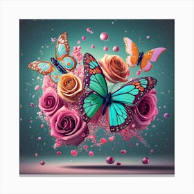 Glitter Splash Of Only Two Butterflies Roses B Canvas Print