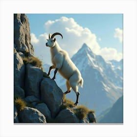 A Majestic Mountain Goat Climbing A Rocky Cliff 1 Canvas Print