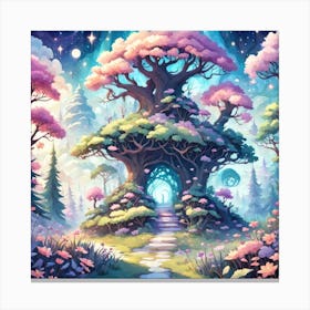 A Fantasy Forest With Twinkling Stars In Pastel Tone Square Composition 223 Canvas Print