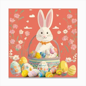 Easter Bunny With Eggs, Easter Eggs In A Nest, Easter time, Spring Easter, Easter festival, Color Eggs. Canvas Print