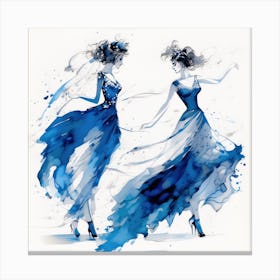 Two Women In Blue Dresses 1 Canvas Print
