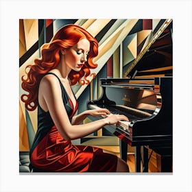 Woman Playing Piano Cubism Style Canvas Print