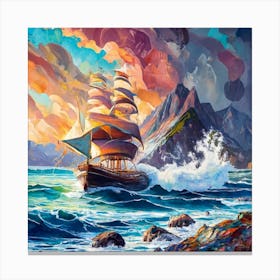 Seascape Ship On Sea Storm Canvas Print