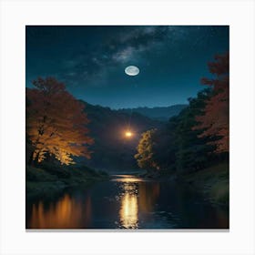 Moonlight Over A River 1 Canvas Print