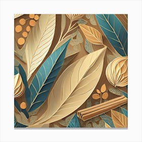 Firefly Beautiful Modern Detailed Botanical Rustic Wood Background Of Herbs And Spices; Illustration (1) Canvas Print