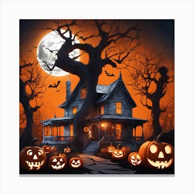 Halloween House With Pumpkins 13 Canvas Print