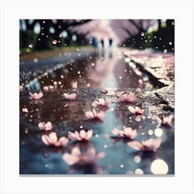 Raindrops and Fallen Cherry Blossom Canvas Print