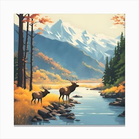 Elk By The River 1 Canvas Print