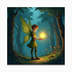 Fairy Prince Holding A Glowing Orb In An Enchanted Forest 1 Canvas Print