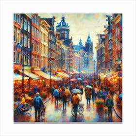 Amsterdam S Bustling Streets Alive With Colorful Impressionistic Strokes, Style Impressionist 1 Canvas Print