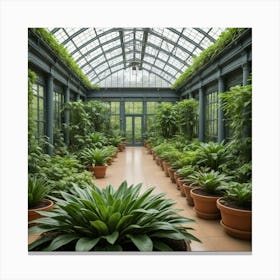 Greenhouse With Potted Plants Canvas Print