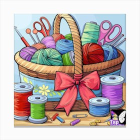 Basket Of Yarn Canvas Print