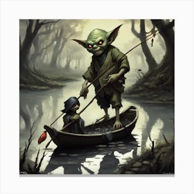 Goblin Yokai Fishing in swamp Canvas Print