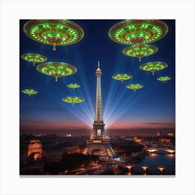 Alien Ufos Over Paris 1 Canvas Print