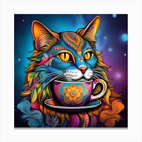 Cat In A Cup Whimsical Psychedelic Bohemian Enlightenment Print 3 Canvas Print
